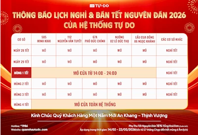LỊCH MỞ CỬA PHỤC VỤ TẾT NGUYÊN ĐÁN 2026 – HỆ THỐNG TỰ DO